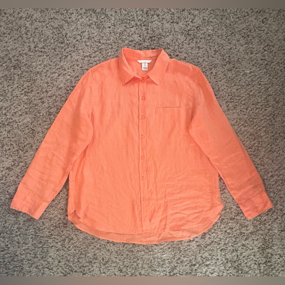 H&M Women’s Long Sleeve Button Down Linen Blouse Coral Size M